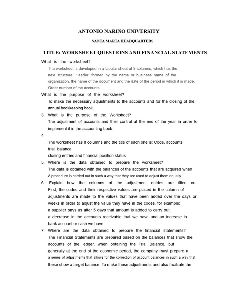 Financial Worksheet and Statements Guide | PDF | Debits And Credits ...