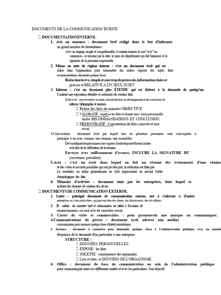 Types de documents de communication écrite | PDF | Business ...