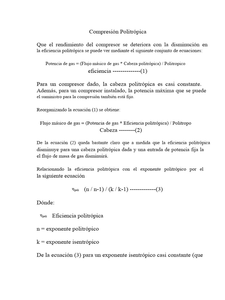 Eficiencia en Compresión Politrópica | PDF | Gases | Termodinámica