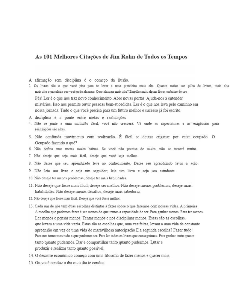 Citações Inspiradoras de Jim Rohn | PDF | Dinheiro | Tempo