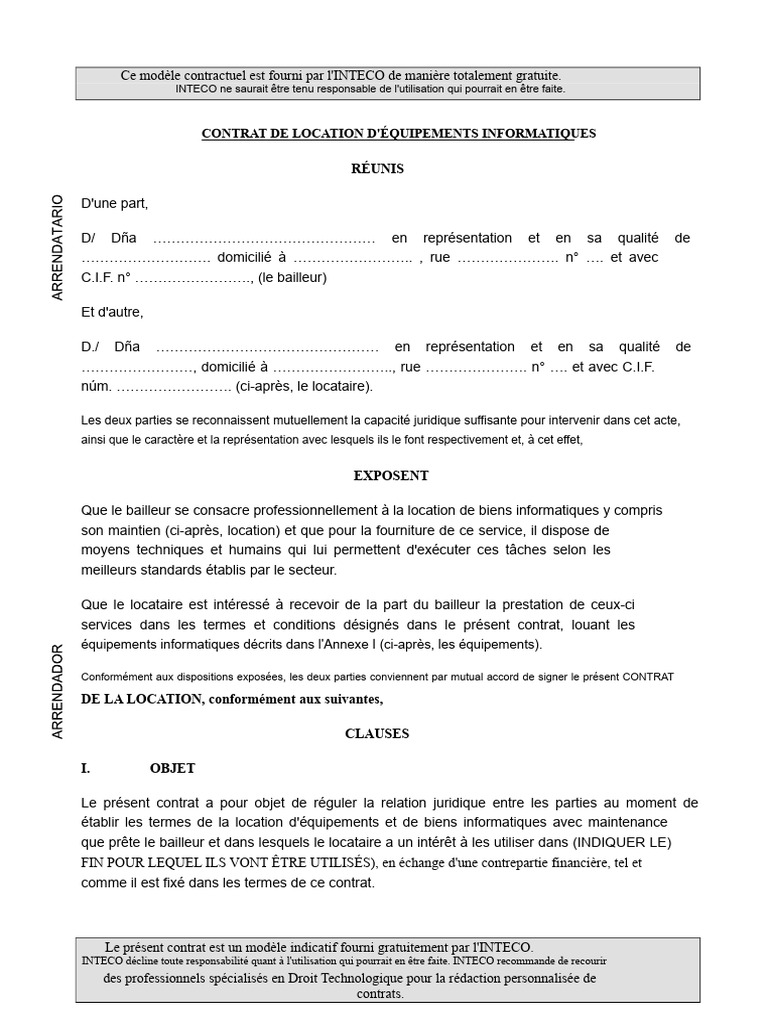 Modèle de contrat de location informatique | PDF | Cautionnement