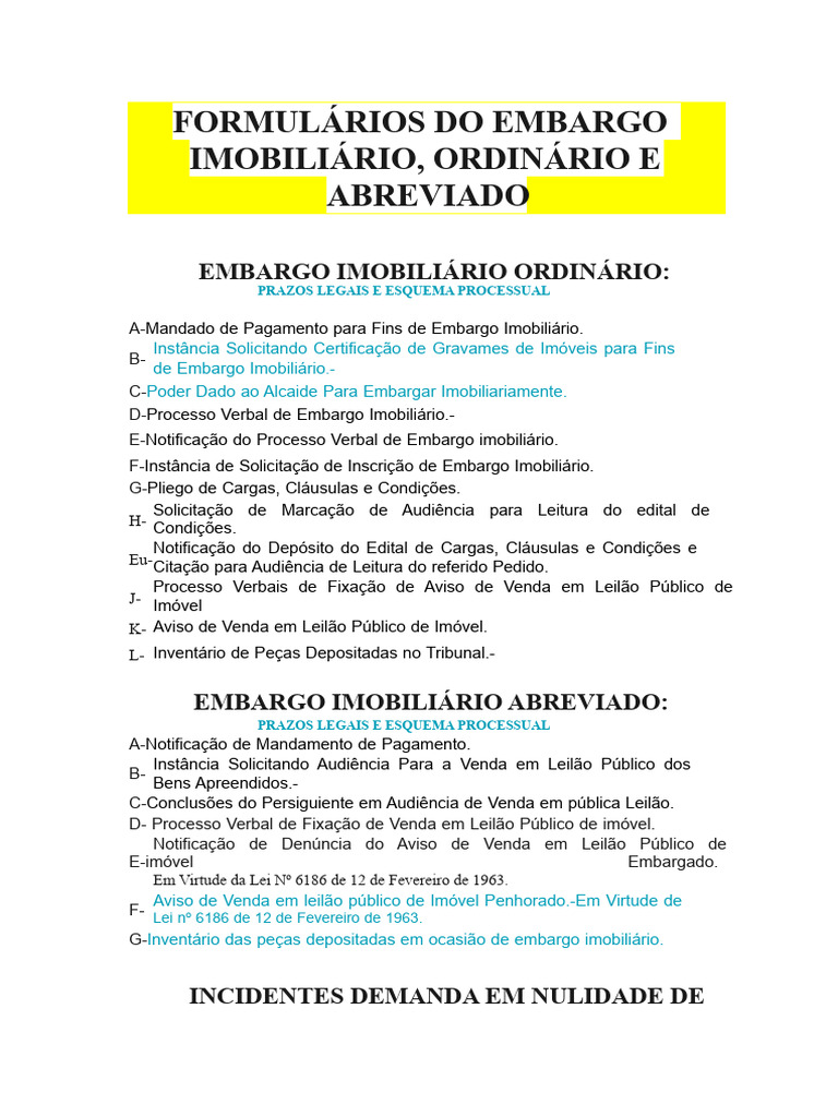 Formulários de Embargo Imobiliário | PDF
