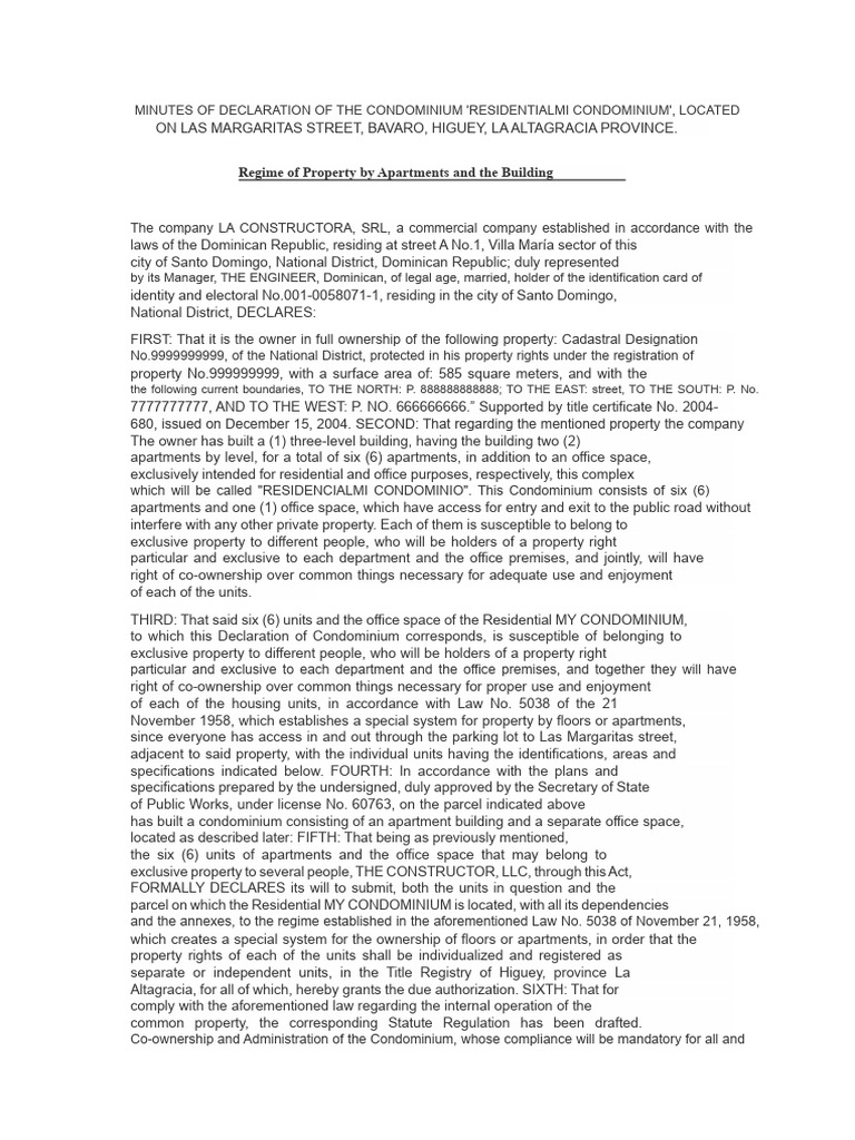 Declaration of ResidentialMI Condominium | PDF | Room | Condominium
