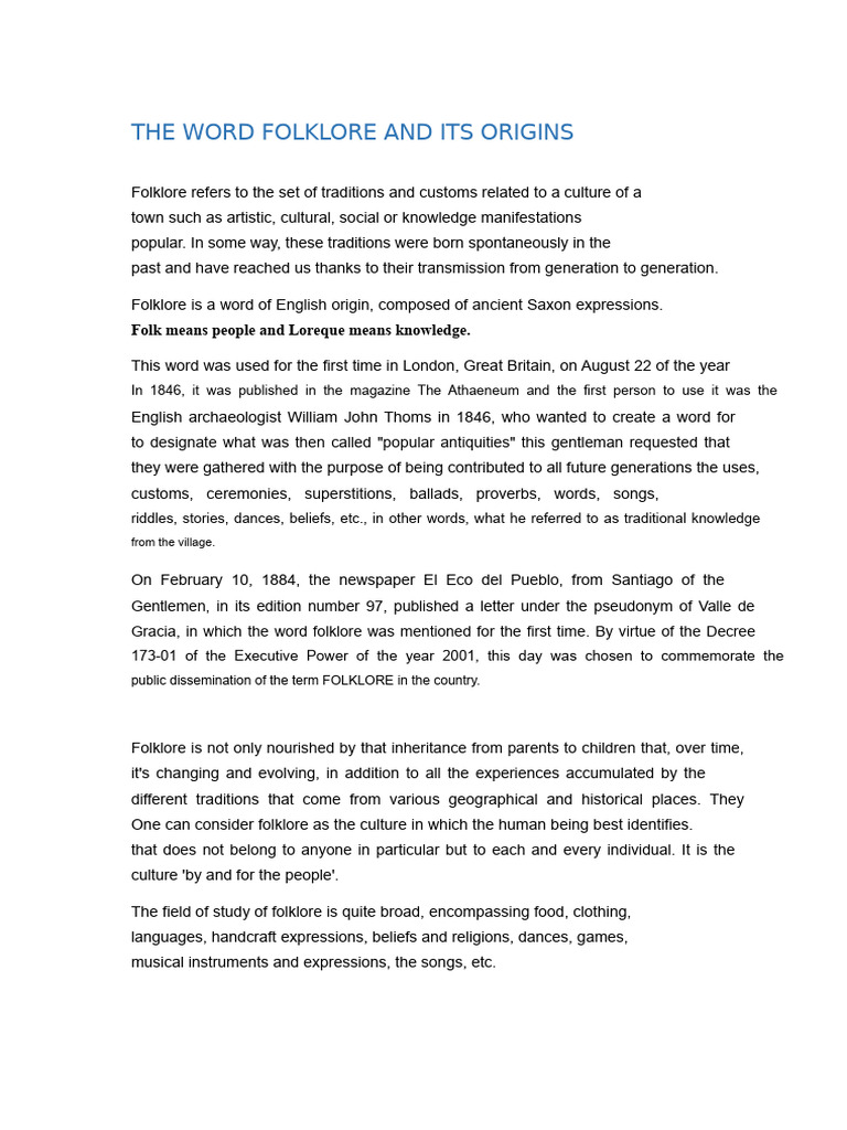 Origins and Branches of Folklore | PDF