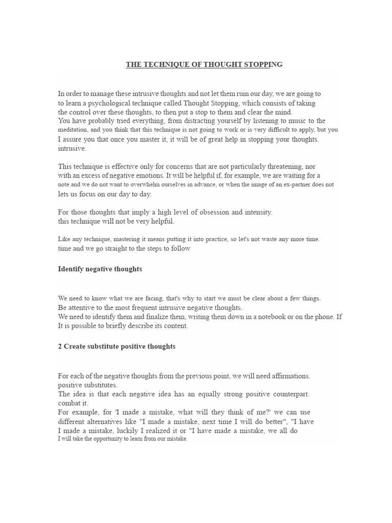 The Technique of Thought Stopping | PDF | Thought | Mind