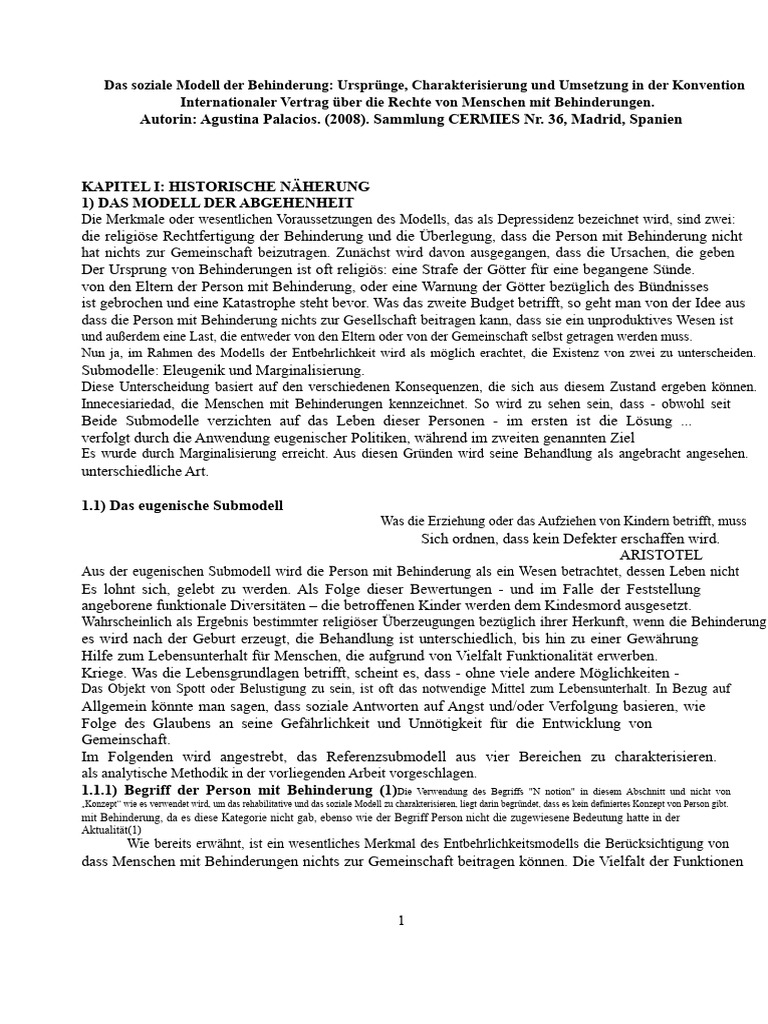 Das Soziale Modell Der Behinderung AGUSTINA PALACIOS | PDF