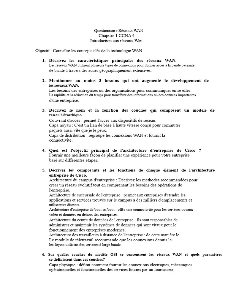 Concepts clés des réseaux WAN CCNA 4 | PDF | Débit binaire | Réseaux