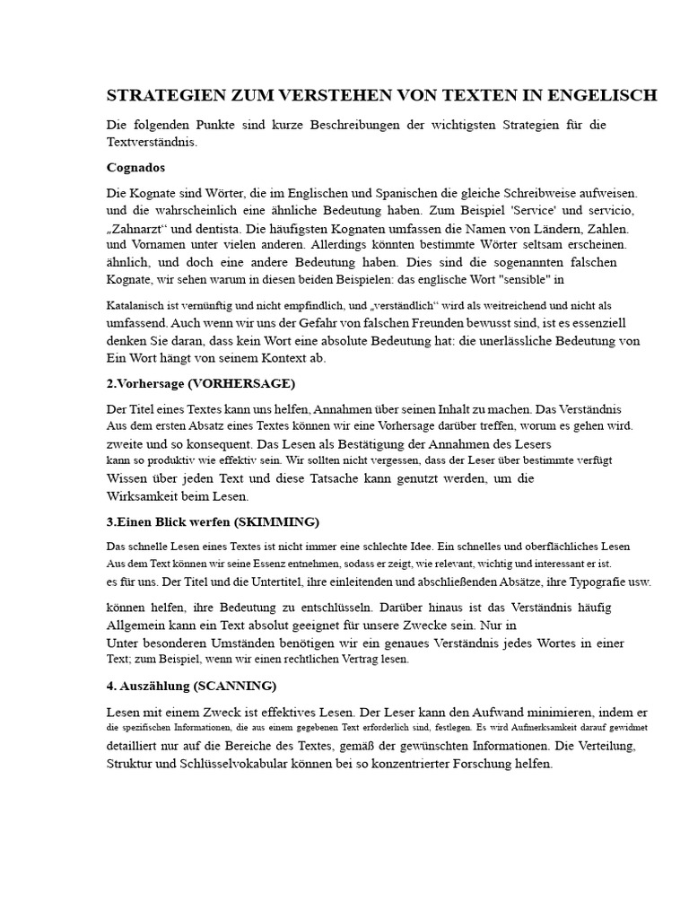 Strategien Zum Verständnis Von Texten in Englisch | PDF