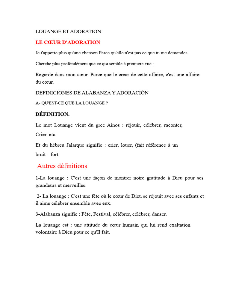 Louange Et Adoration (Plan) | PDF | Dieu | Contenu de la Bible