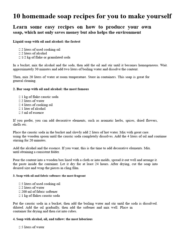10 Easy Homemade Soap Recipes | PDF | Soap | Sodium Hydroxide