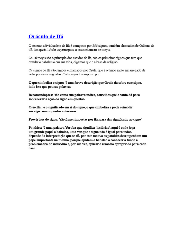 Signos do Oráculo de Ifá: Significado e Função | PDF