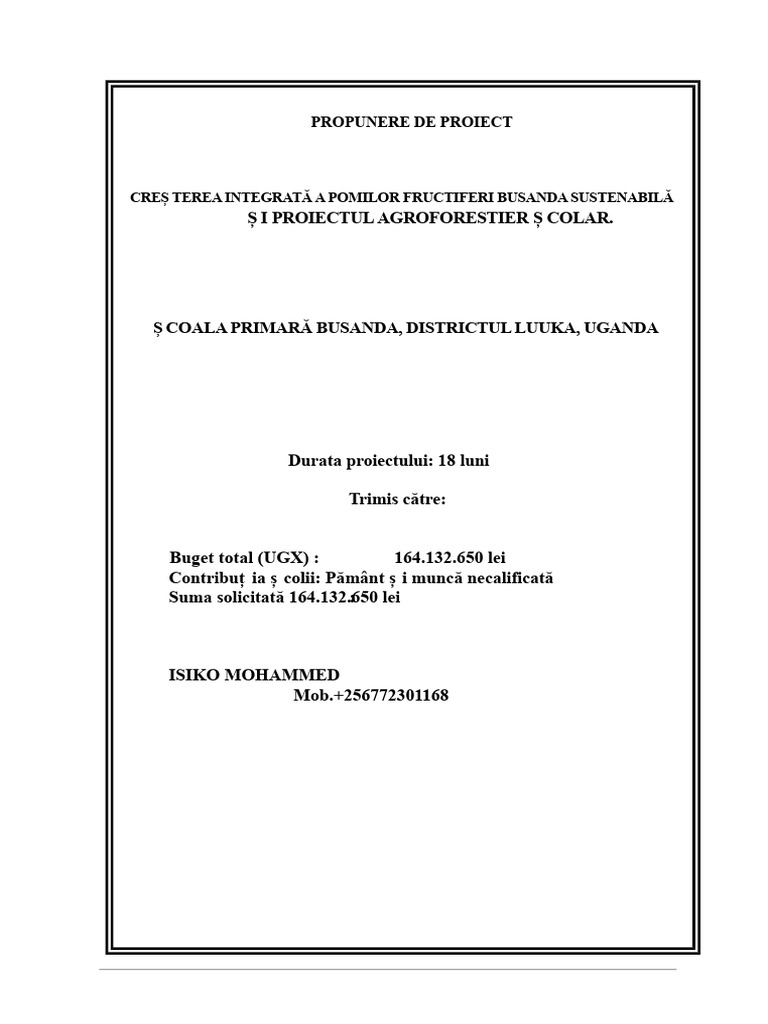 Propunerea de Proiect Pentru Școala Primară Busanda | PDF