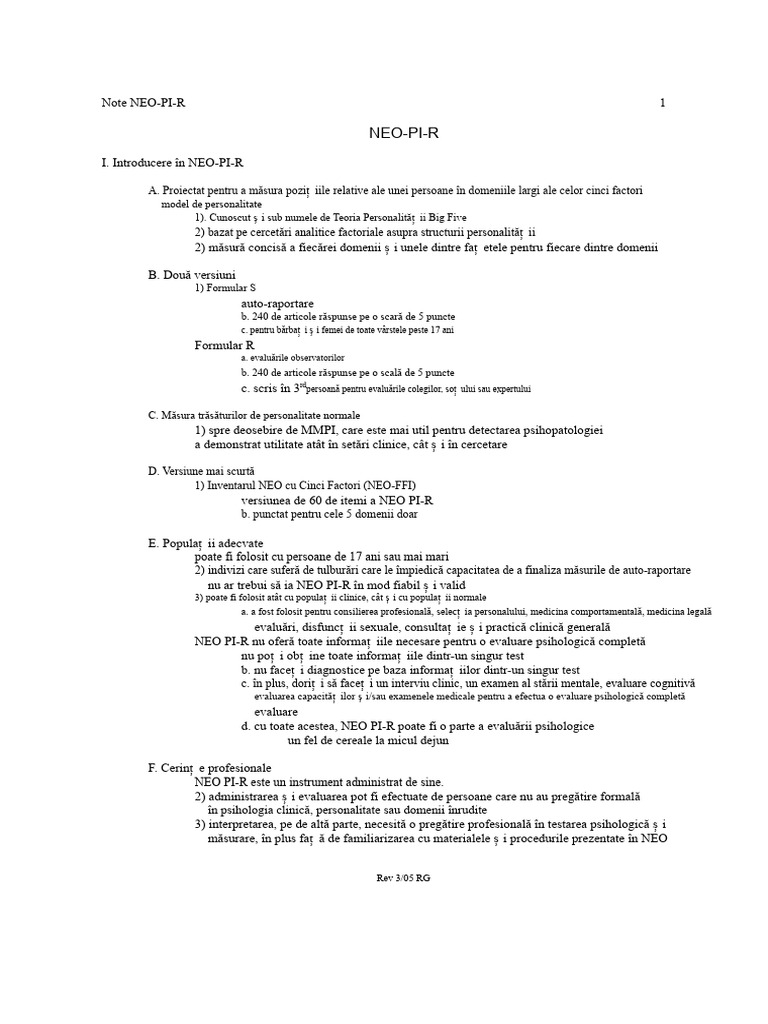 Interpretarea NEO PI R | PDF