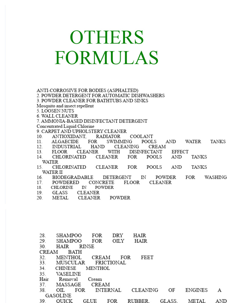 Comprehensive Cleaning Product Formulas | PDF | Shampoo | Bleach