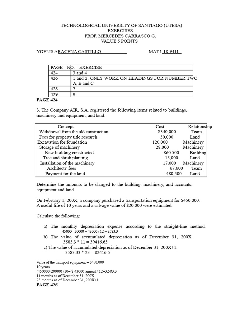Accounting Exercises on Depreciation | PDF | Depreciation | Book Value