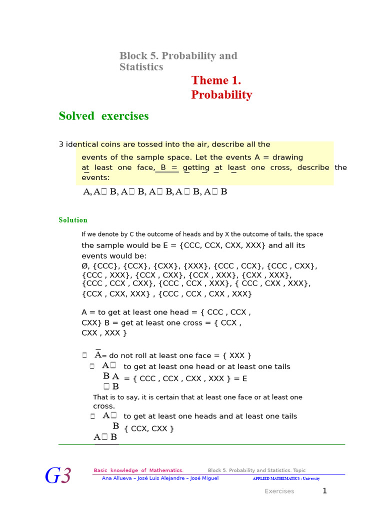 Probability and Statistics Exercises | PDF | Probability | Applied ...