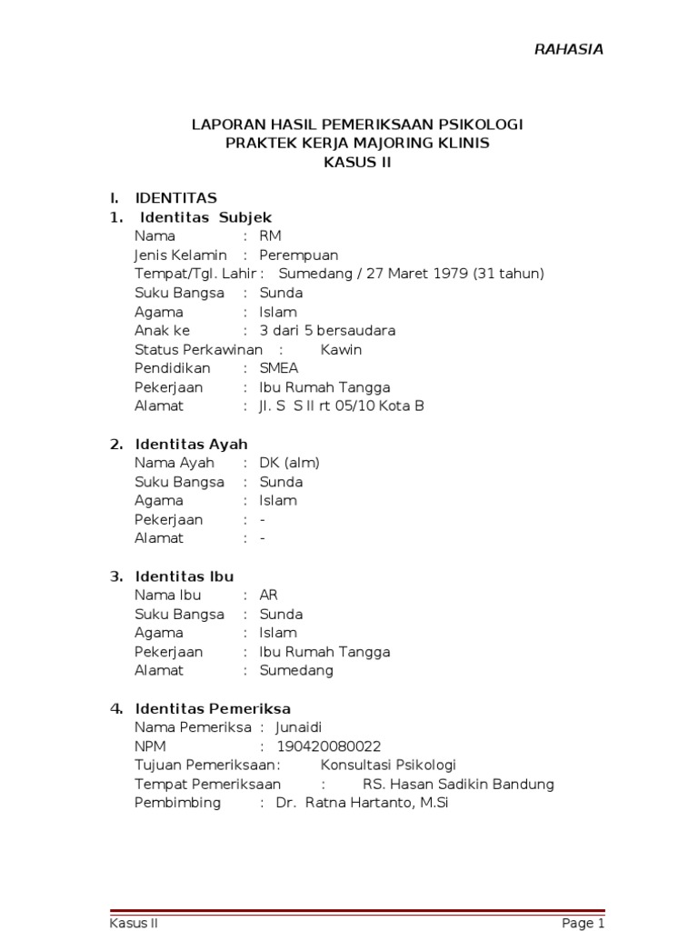 Laporan Hasil Pemeriksaan Psikologi