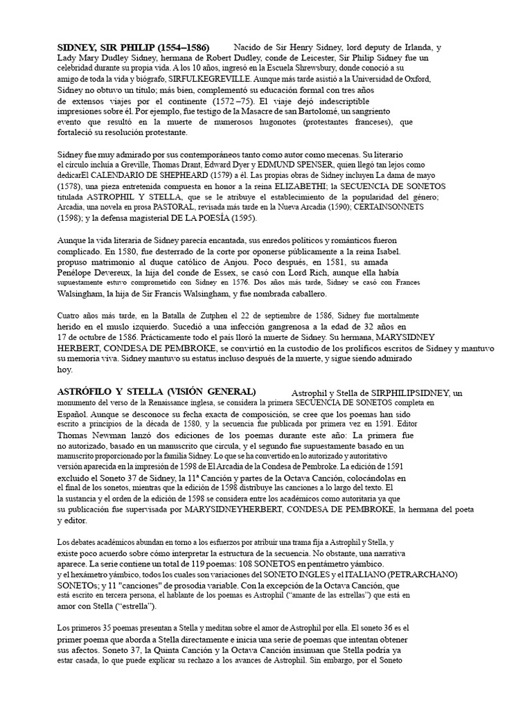 7c. Sir Philip Sidney y Notas de Estudio para Sus Sonetos | PDF | Amor ...