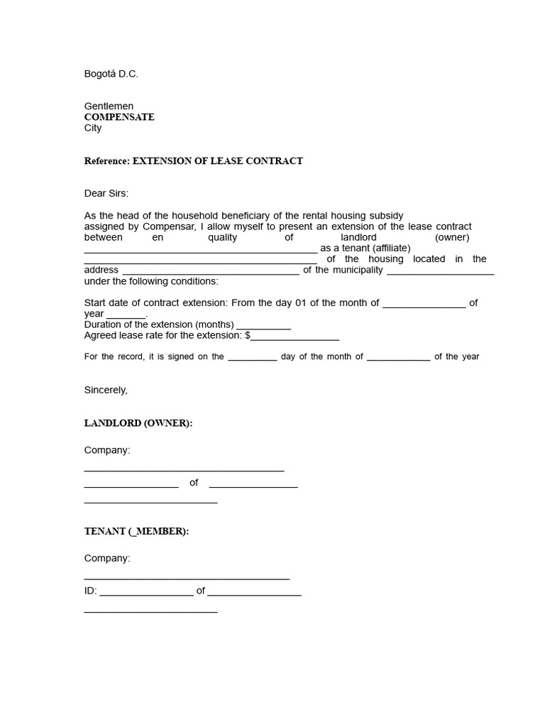 CONTRACT EXTENSION FORMAT To Compensate | PDF