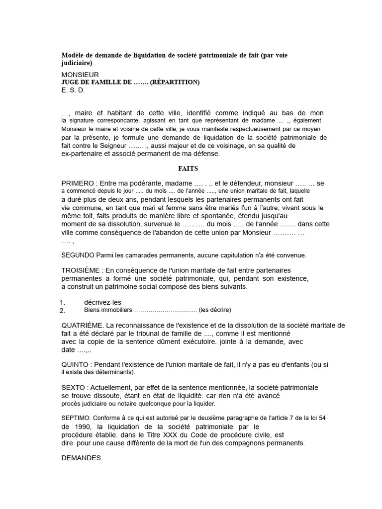 Demande de liquidation de société patrimoniale | PDF | Compétence | Justice