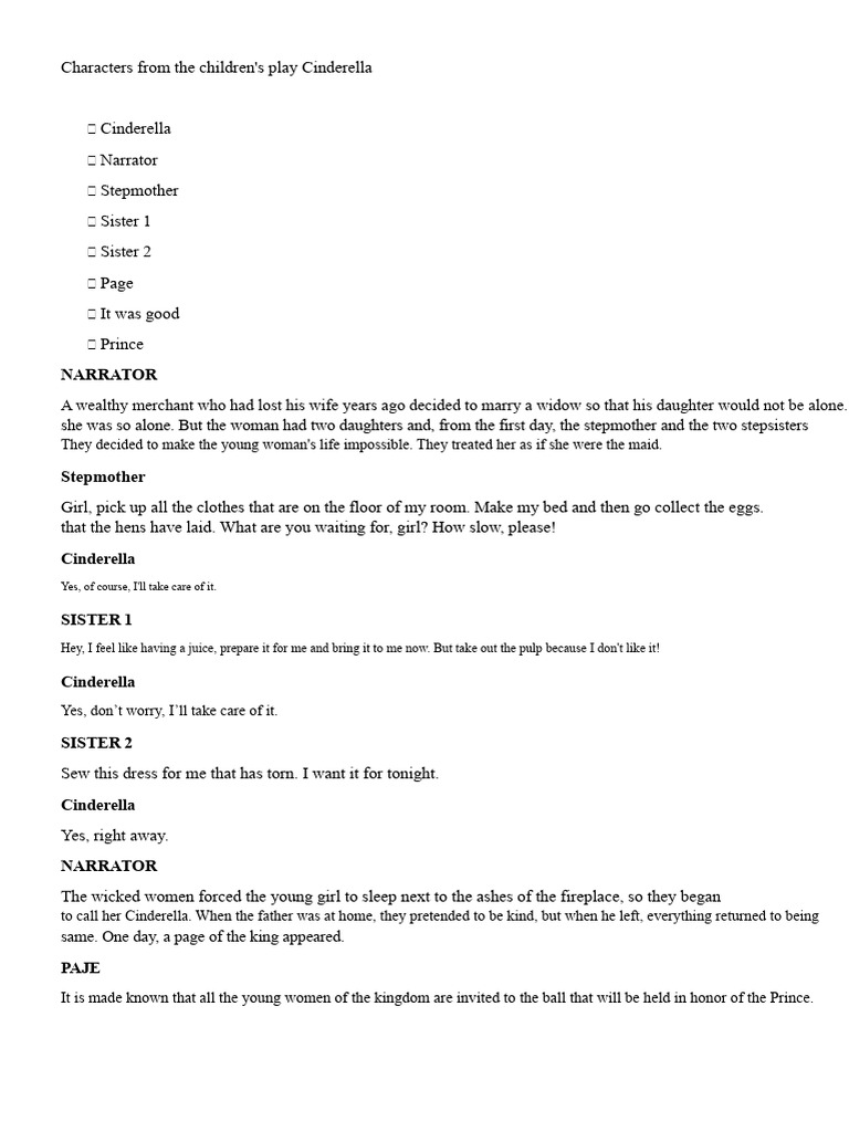 Cinderella Play Character List | PDF | Cinderella | European Legendary ...