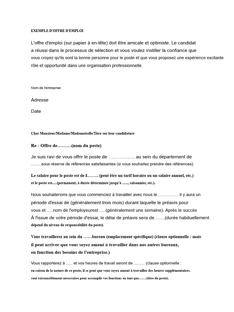 Exemple de lettre d'offre d'emploi | PDF
