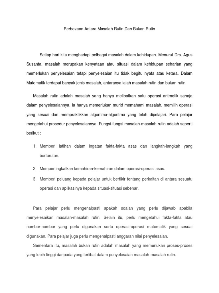 Perbezaan Antara Masalah Rutin Dan Bukan Rutin Pdf
