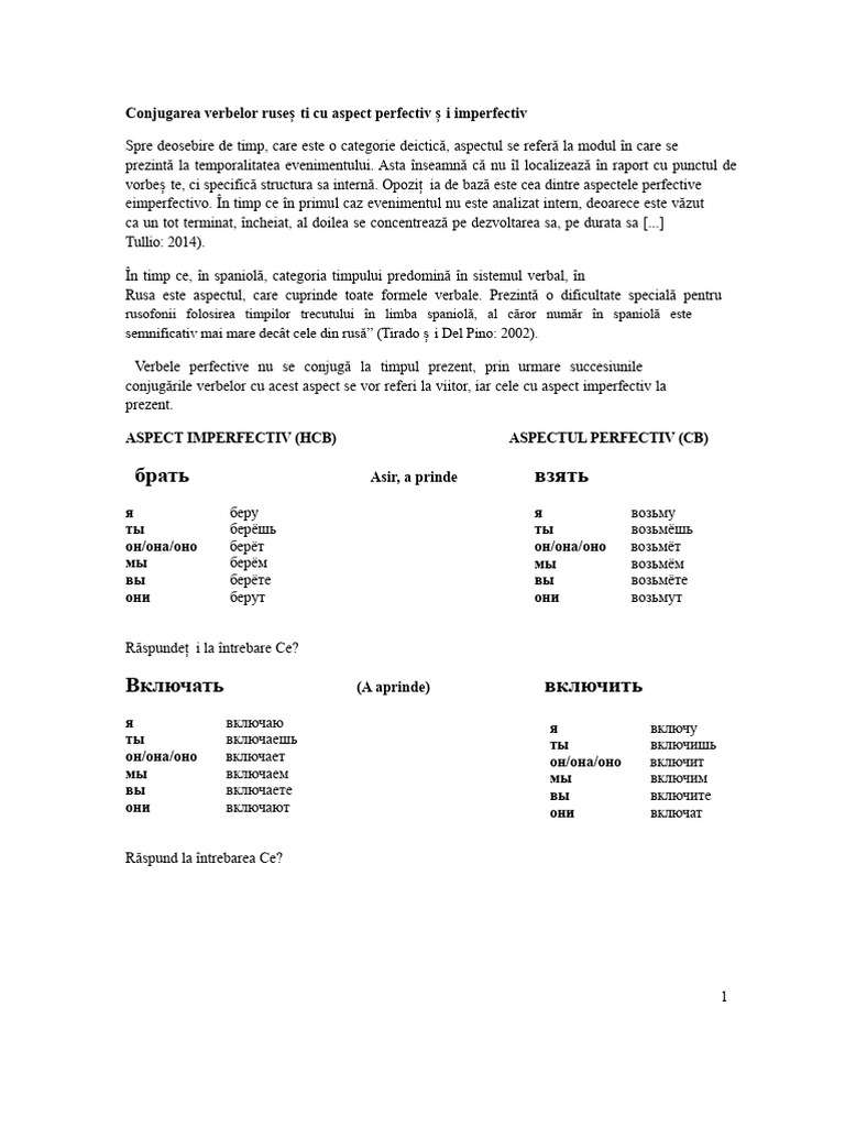 Aspectul Verbal În Rusă | PDF