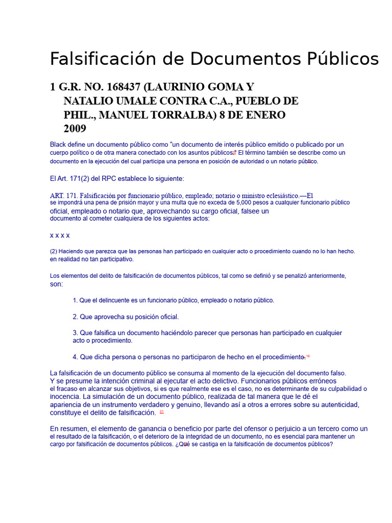 Falsificación de Documentos Públicos | PDF | Malversación | Castigos