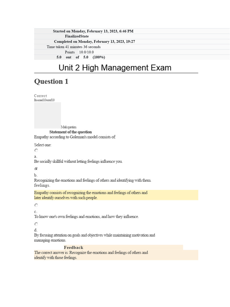High Management Exam Results Summary | PDF | Creativity | Emotional ...
