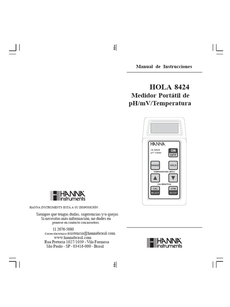 Manual HI 8424: Medidor de pH portátil | PDF | Ph | Conector eléctrico
