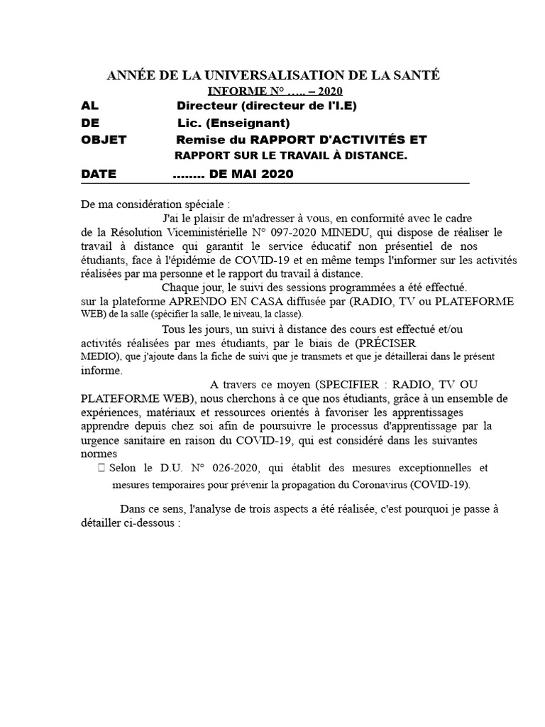 Rapport d'activités éducatives COVID-19 | PDF