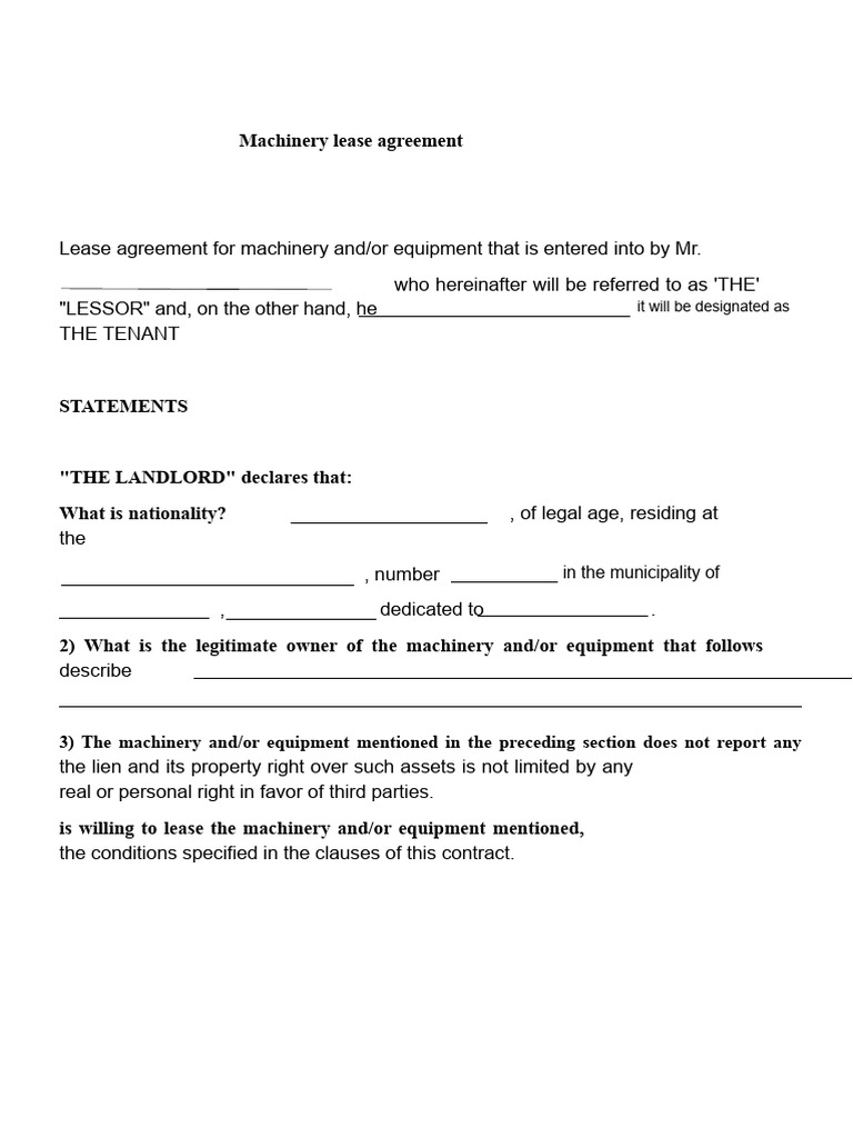 Machinery Lease Agreement Details | PDF | Lease | Leasehold Estate