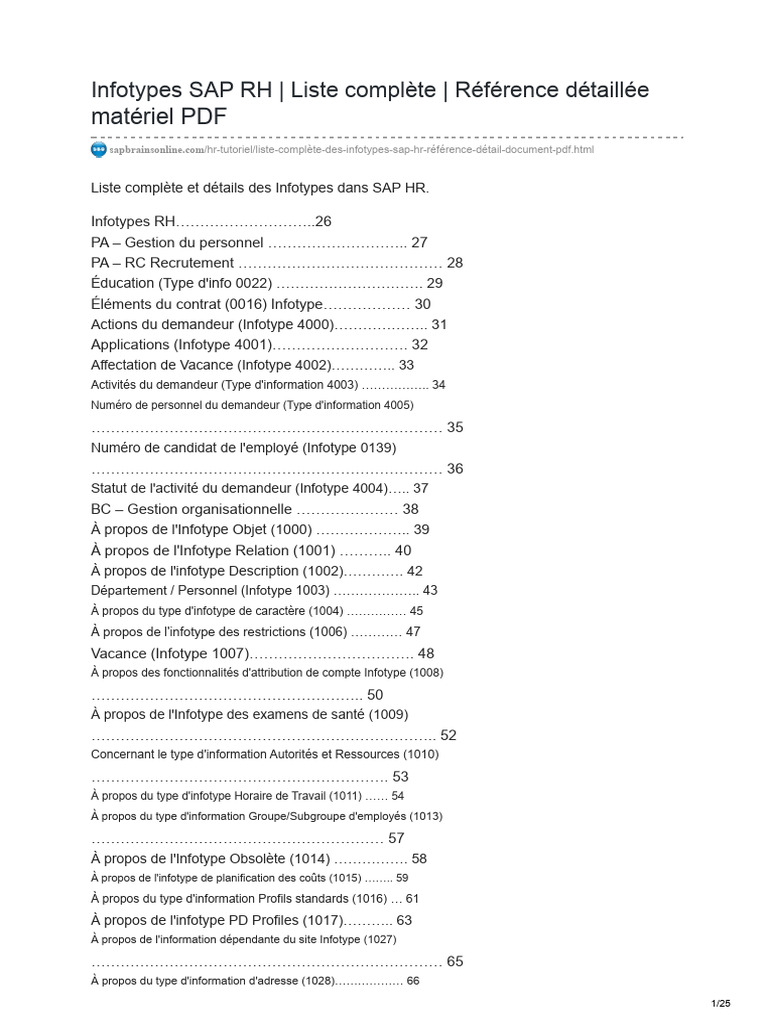 Infotypes SAP RH : Liste et détails complets | PDF | Gestion des ...