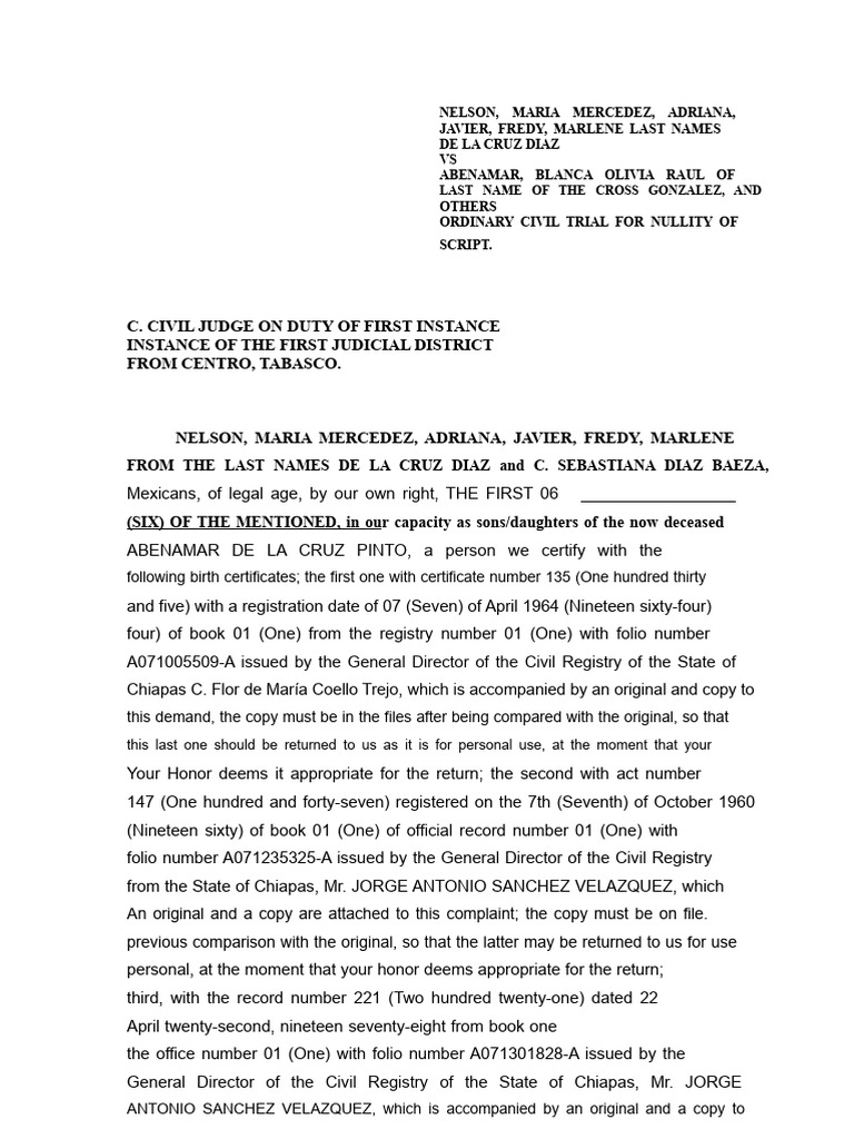 Demand For Nullity of Public Deed | PDF | Annulment | Common Law