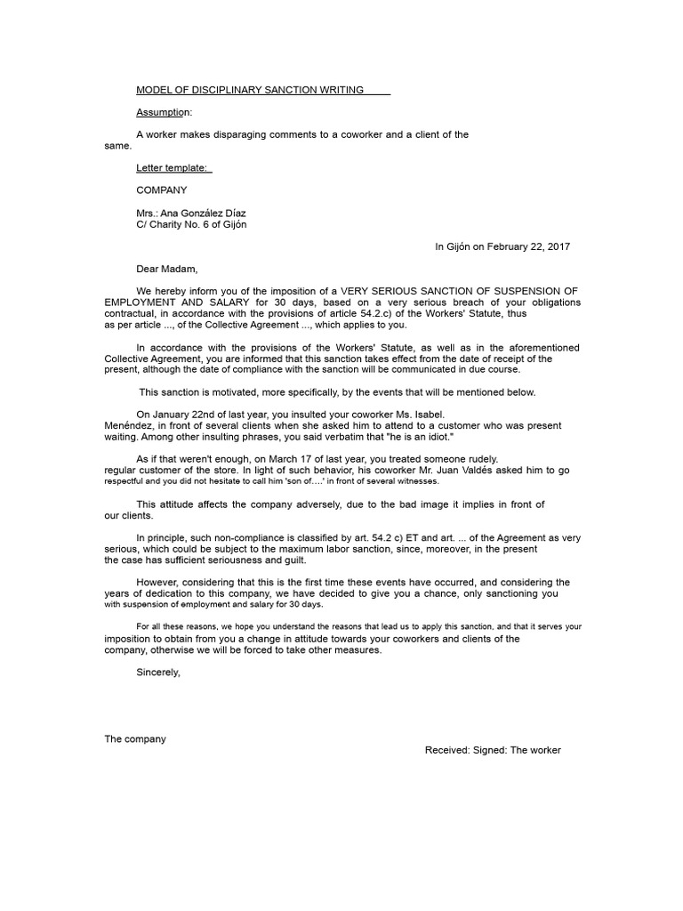 Disciplinary Suspension Letter Template | PDF | Justice | Crime & Violence