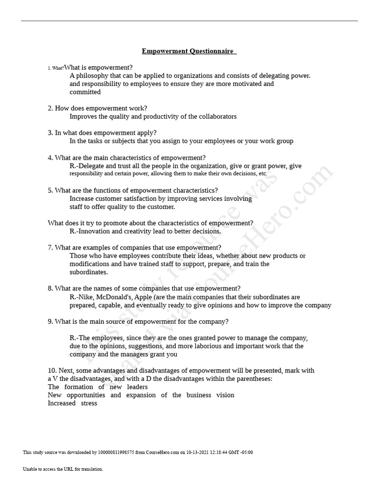 Empowerment Questionnaire | PDF | Empowerment | Psychology