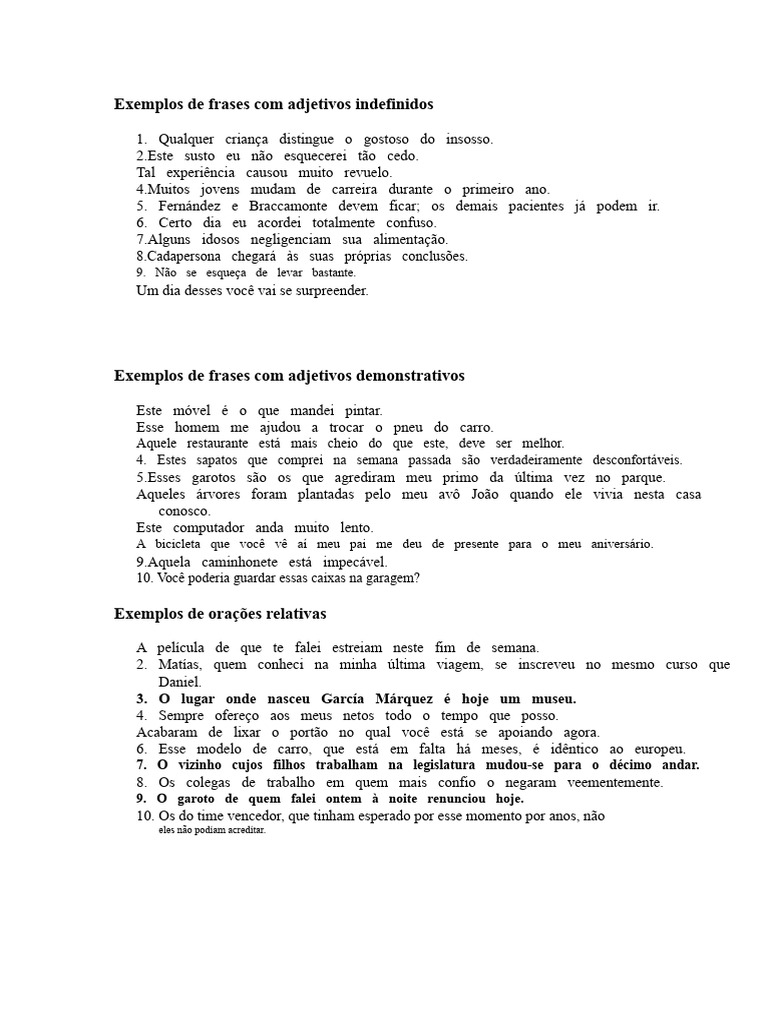 Exemplos de Frases com Adjetivos e Orações | PDF