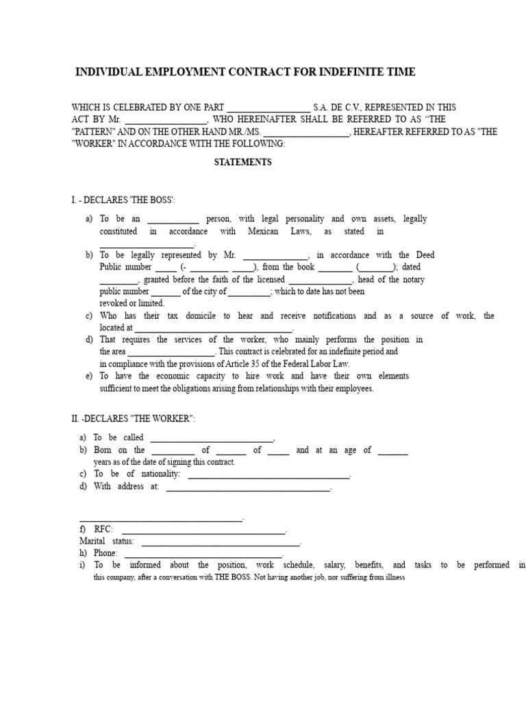 Individual Employment Contract Format | PDF | Employment | Salary