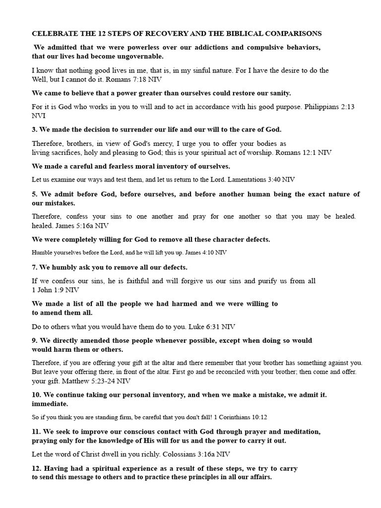 01 Celebrate The 12 Steps of Recovery and Biblical Comparisons | PDF ...