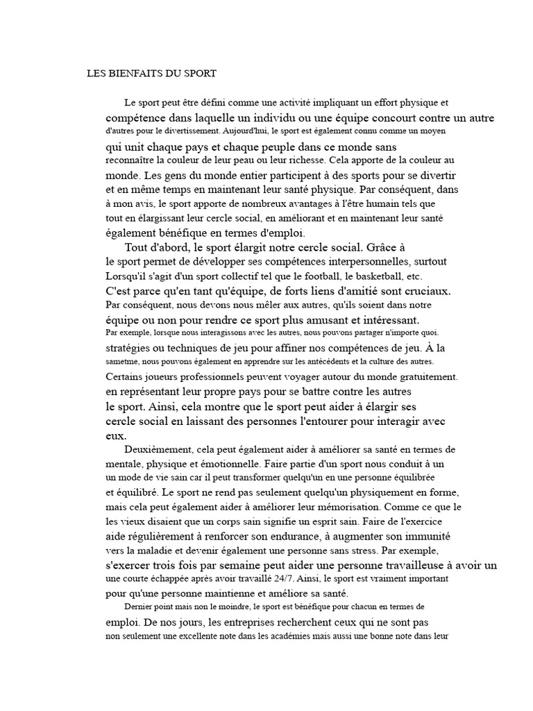 Bienfaits du sport pour la santé et l'emploi | PDF | Des sports ...