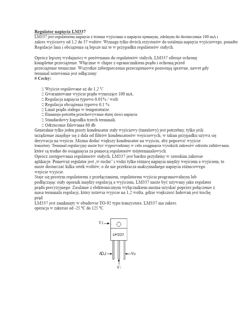 Regulator Regulowany LM337 | PDF