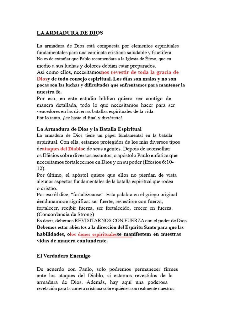 La Armadura de Dios en la Batalla Espiritual | PDF | Verdad | Oración