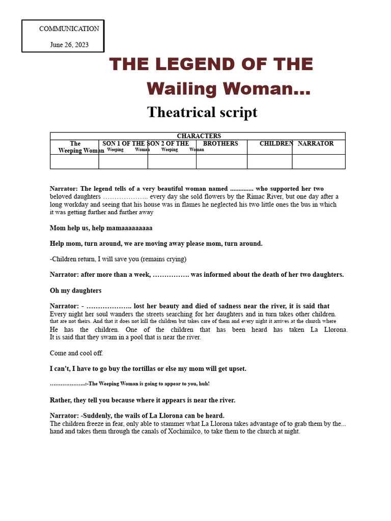 La Llorona: The Wailing Woman Script | PDF