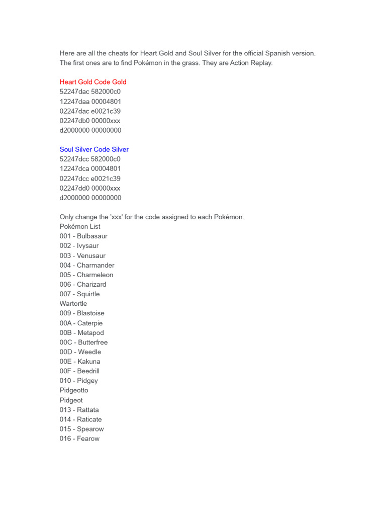 Here Are All The Cheats For Heart Gold and Soul