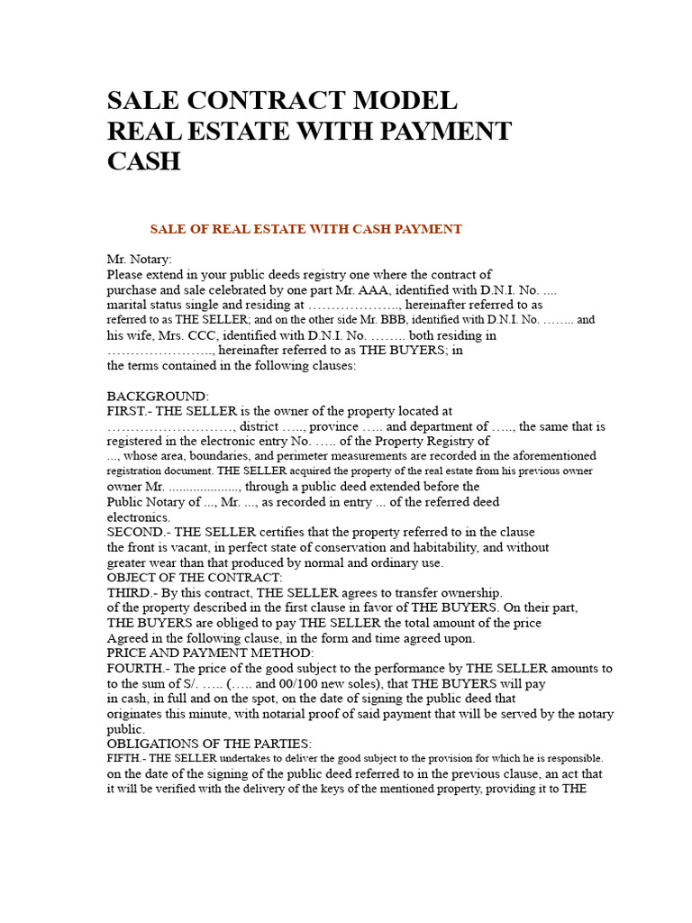 Cash Sale Contract for Real Estate | PDF | Taxes | Property Tax