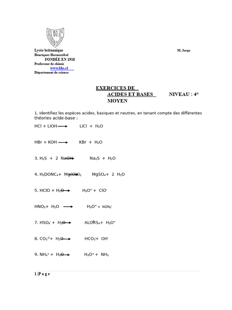 Exercices Acides et Bases Corrigés | PDF | Ph | Acide