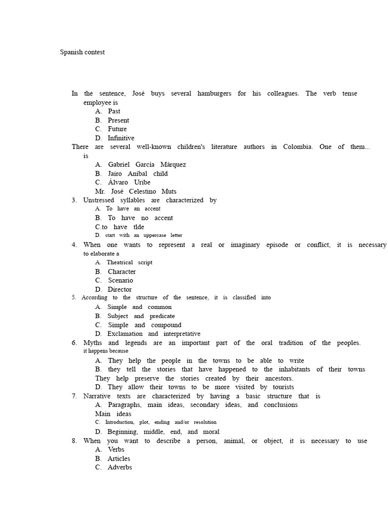 Spanish Language Quiz Questions | PDF