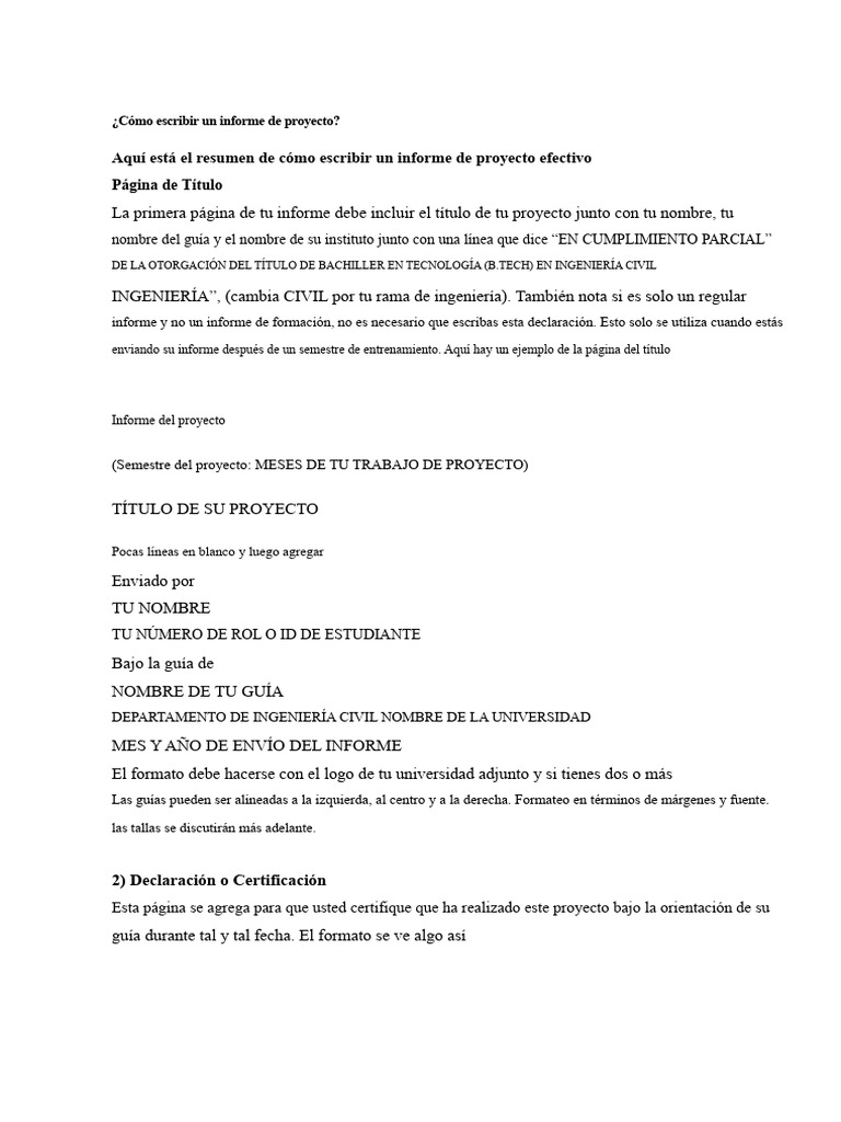 Guía para escribir un informe de proyecto | PDF