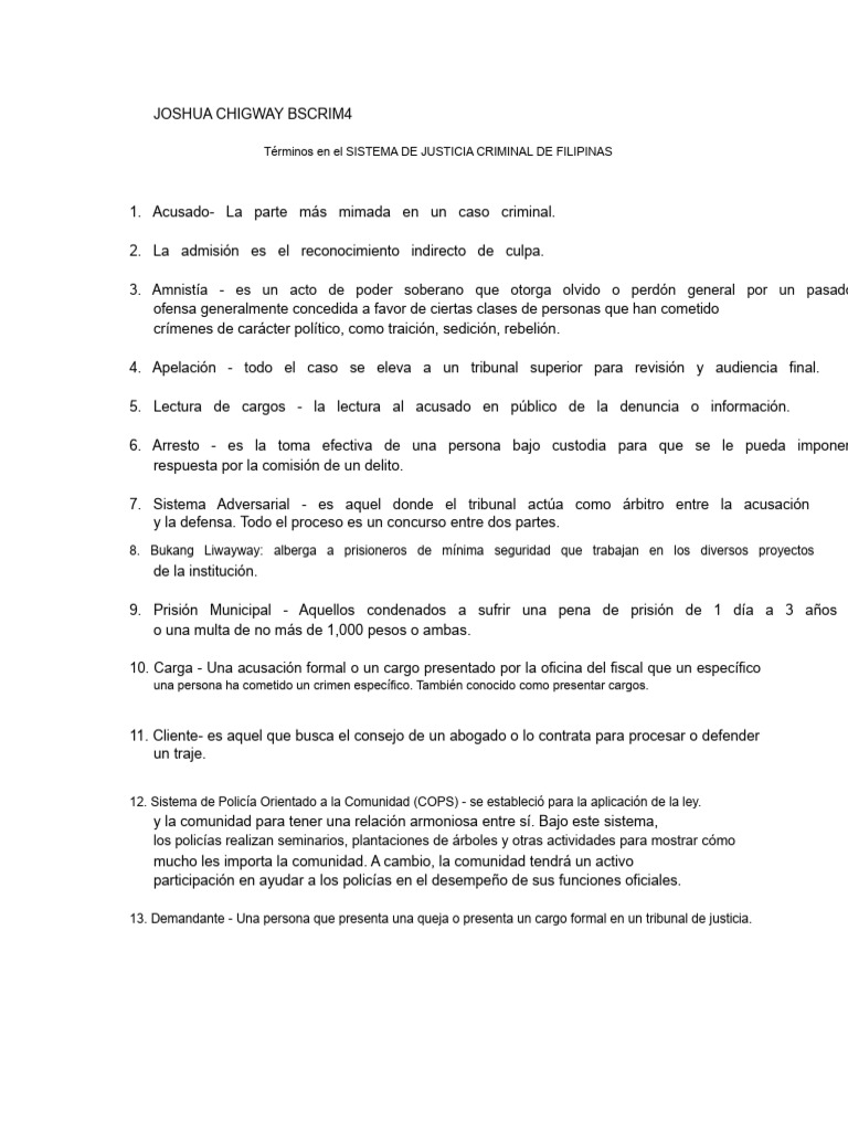 Términos del Sistema de Justicia Criminal en Filipinas | PDF | Crímenes ...